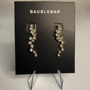 New Baublebar Gold Tone Clear Rhinestones Farah Ear Crawlers Earrings
